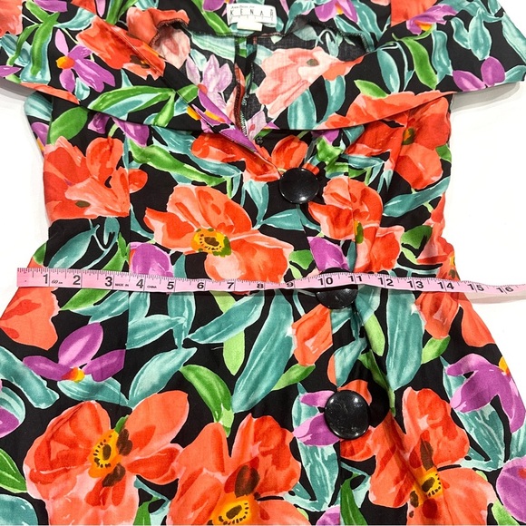 Vintage Ann Tjian For Kenar Petites Cotton Graphic Floral Off Shoulder Dress - Picture 7 of 10